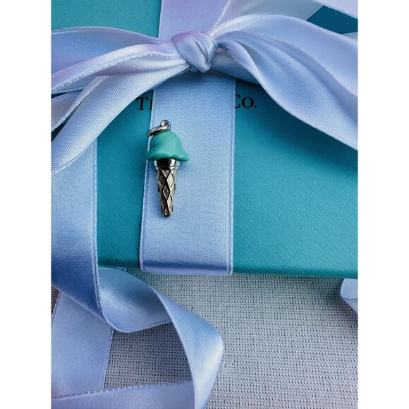 Tiffany & Co. BLUE Enamel Ice Cream Cone Charm Pendant Silver - Picture 4 of 6